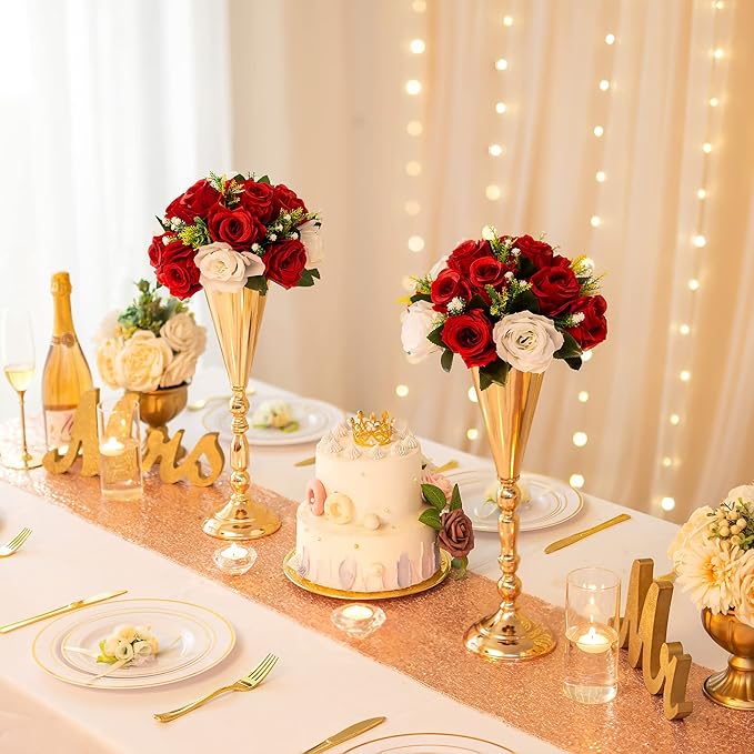 Sziqiqi Red Fake Flowers for Wedding Centerpiece Kissing Flower Balls for Tables Flower Centerpieces Arrangement for Party Road Lead