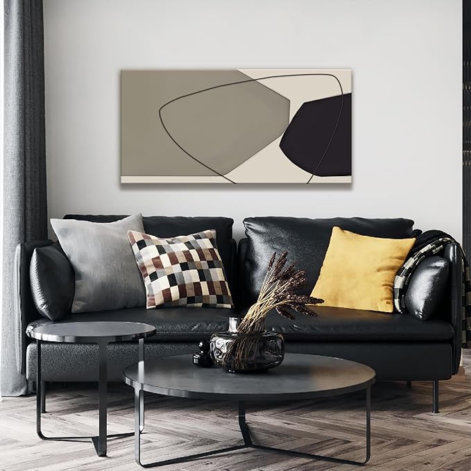 Suconvng Canvas Art Wall Decor Color Block Line Art Prints Black And Grey White Geometric Color Block Art Painting Modern Artwork Decorations For Living Room Pictures For Bedroom Wall Decor 24x48 In