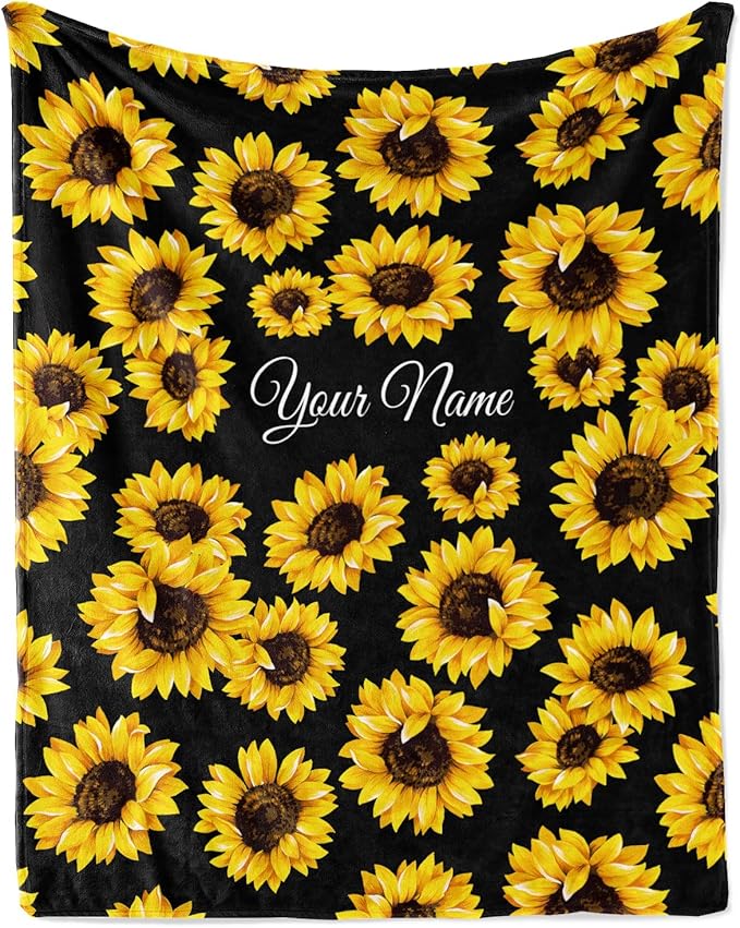 Jekeno Sunflower Gifts for Women Mom Personalized Sunflower Blanket Custom Blanket with Name Flannel Blankets Customized Throw for Women Girls Kids 50"x60"