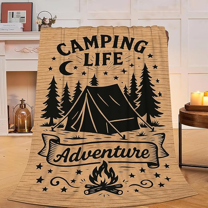 Camping Blanket Camper Throw Blanket Soft Cozy Fleece Fuzzy Stuffed Plush Flannel Gifts for Girls Women Boys Kids Adults 50"X60"