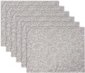 HEAVYWOOD Boho Placemats Set of 6 Cloth Floral Place Mats Paisley Botanical Table Mats for Kitchen Dinning Farmhouse Rustic Washable Tablemats 14x18 Inch (Greyish, 6)