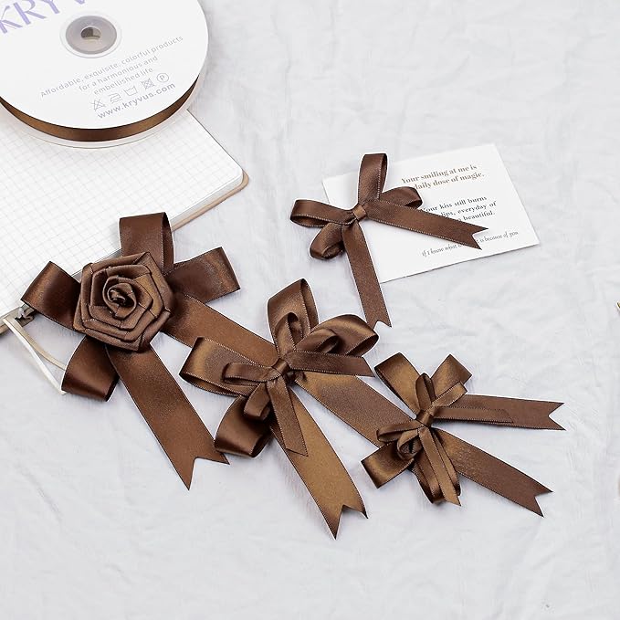 Brown Satin Ribbon, Double Faced 1/4 Inch X 50 Yards Brown Ribbon, Premium Satin Ribbon for Gift Wrapping, Crafts, Hair Bow Making, Sewing, Flower Bouquet, Wedding Party Decor