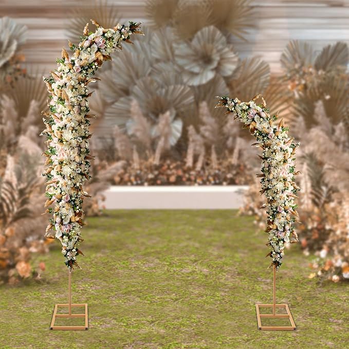 Metal Arch Backdrop Stand, 2 set Gold Metal Curved Top Wedding Arch Frames, Flower Arch Door Floral Decorations for Wedding Birthday Party Anniversary Ceremony