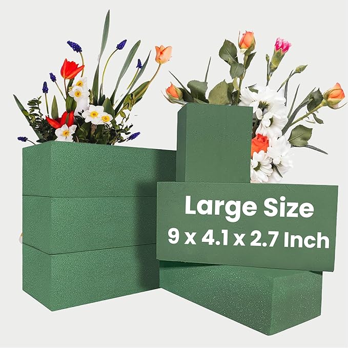 6 PCS Wet Floral Foam Blocks for Fresh Flowers, Each (9"L x 4.1"W x 2.7"H)Green Foam for Flower Arrangements, Florist Foam Bricks for Weddings, Birthdays Gifts, Flower Foam Blocks for Crafts