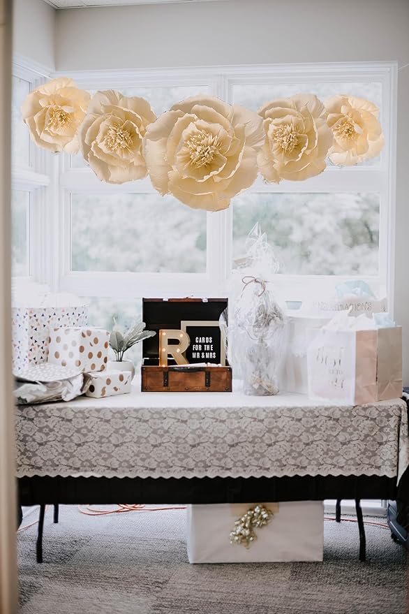 Crepe Paper Flowers Decoration for Wall, Flowers for Wedding Decor,Flower Backdrop Decor,Baby Shower,Birthday Party,Photo Backdrop,Archway Decor, Nursery Wall Decor(Beige,Set of 6)