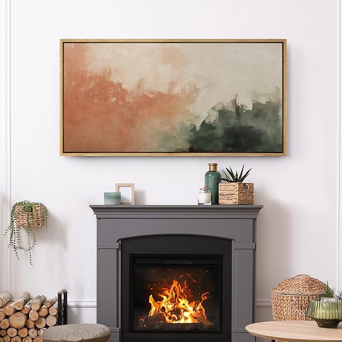 SIGNFORD Extra Large Framed Canvas Print Wall Art Blush and Green Abstract Brushstroke Illustrations Modern Art Relax/Calm Warm for Living Room, Bedroom, Office - 60"x30"