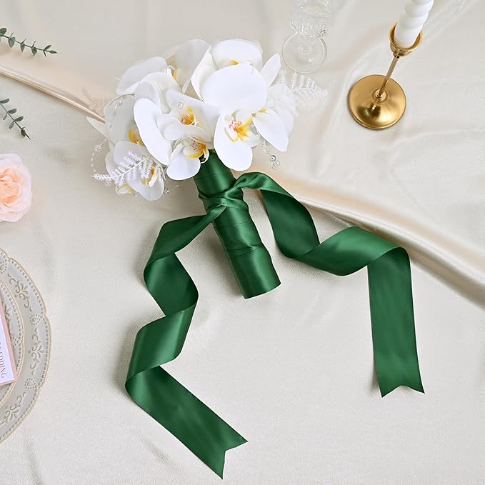 Double Face Forest Green Satin Ribbon 2 inch X 25 Yards Polyester Forest Green Ribbon for Gift Wrapping Very Suitable for Weddings Party Hair Bow Invitation Decorations and More