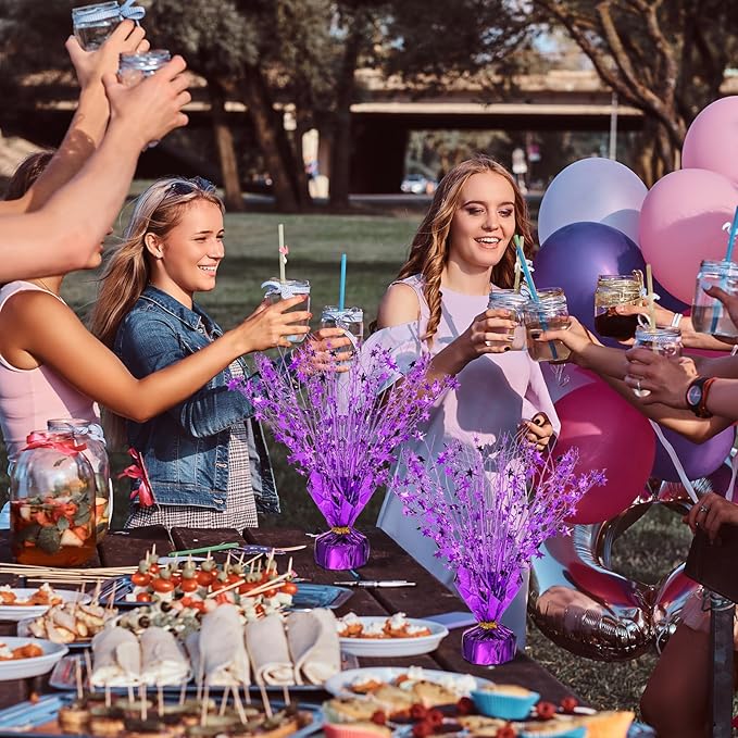 Crowye 3 Pieces Metallic Foil Spray Centerpiece Christmas Party Star Table Decoration Burst Centerpieces Fall Table Decor for Birthday New Year 2026 Party Holiday(Purple)