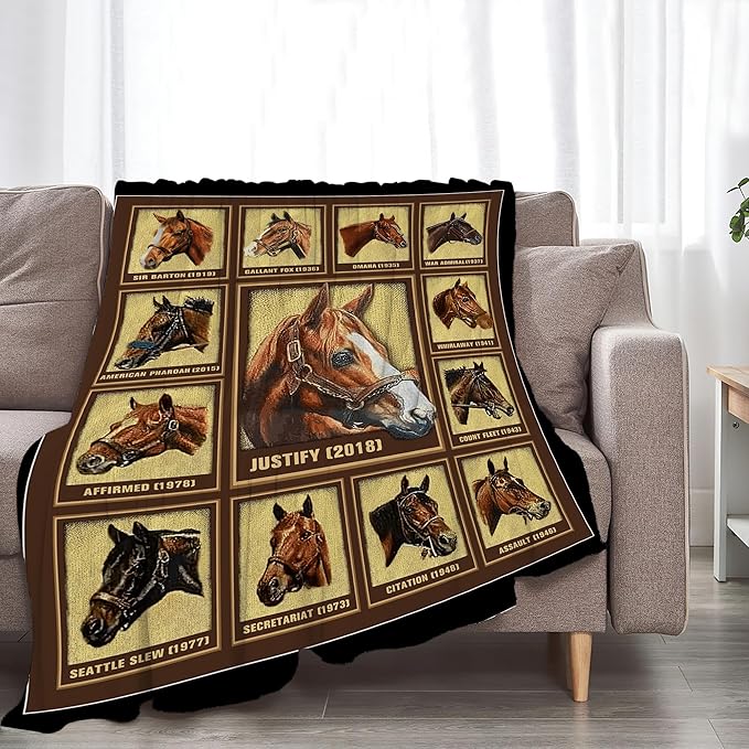 Racing Horse Blanket Throw for Girls Boys Men Women Kids Adults - Soft Warm Cozy Fleece for Couch Sofa Bed - Horse Gifts and Decor - 80"x60"