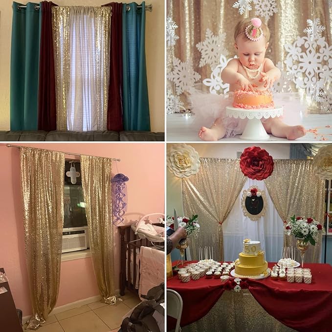 Champagne Backdrop Curtain 4FTx8FT 2 Panels Champagne Gold Sequin Backdrop Curtain Glitter Backdrop Photo Background for Wedding Baby Shower Birthday