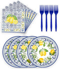 72 Pcs Lemon Paper Plates and Napkins Party Supplies , Blue Tiles Yellow Lemon Party Decorations Disposable Party Plates and Napkins Tableware Set for Birthday Wedding Baby Showe Serves 24 (Lemon)