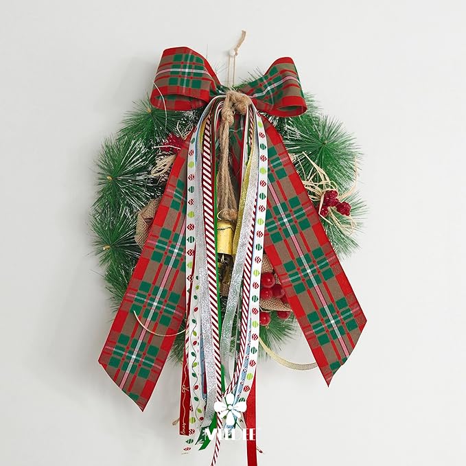 MEEDEE Christmas Ribbon 3/8 inch Thin Holiday Ribbon Set in Red, Green, White, Gold & Silver Color 12 Rolls 60 Yards Perfect for Gift Wrapping, Xmas Wreath Decor, Garlands, and Holiday Crafts
