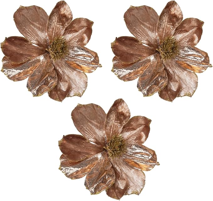 3 Pcs Artificial Flowers 10'' Christmas Decorations Festive Home Decor Elegant Holiday Floral Arrangements Perfect for Christmas Tree Table Centerpieces and Winter Weddings(Bronze)