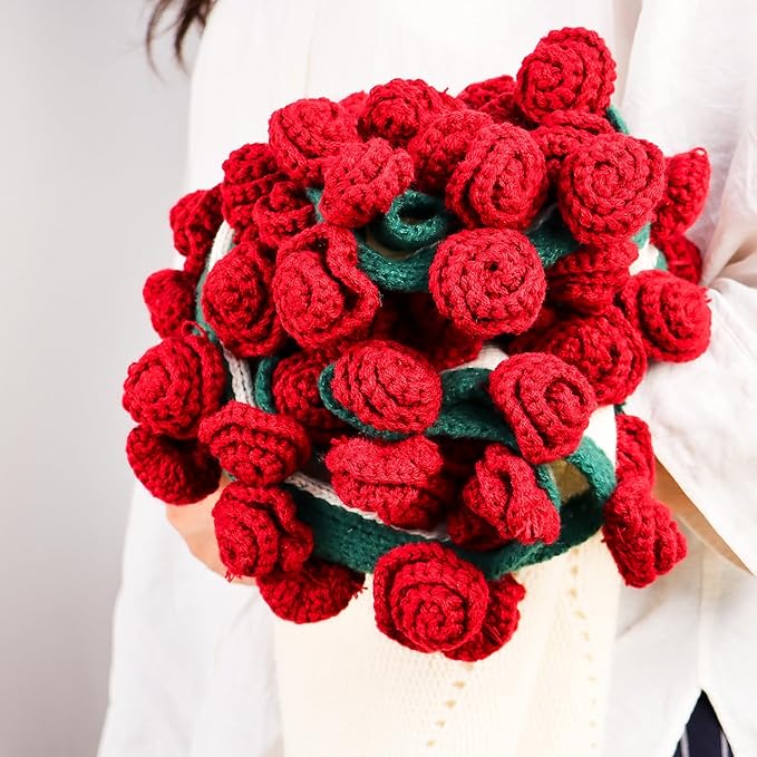 cagulax Rose Crochet Flowers Bouquet Blanket-Birthday Gifts for Mom Sister-Gifts for Couples-Anniversary Wedding Birthday-Romantic Rose Flower Bouquet-Knitted Throw Blankets Home Decor 31 Inches