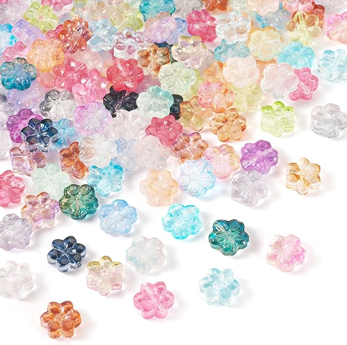 Craftdady 120pcs Flower Spacer Beads Floral Glass Beads Colorful Cute Bracelet Beads Handmade Craft Beads 13mm Earring Loose Beads for DIY Necklace Jewelry Making