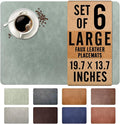UnivoColors Washed Cowhide Pattern Faux Leather Big Size Placemats Set of 6, Waterproof Easy to Clean Anti-Slip PU Table Mats for Party Decoration19.7″×13.6″,Light Green Retro Cowhide Pattern