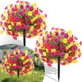 2 Bundles Artificial Flowers for Outdoors with Ground Spikes,21.65 Inch Morning Glory Eucalyptus Topiary Ball Trees, UV Resistant Faux Shrubs Fake Plants for Porch Outdoor Garden Decor (Muti-Color)