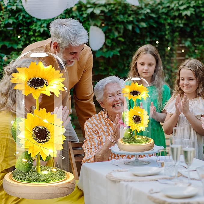 QUNPON Womens Gifts for Christmas Flowers Gifts for Mom Women,Birthday Gifts for Women, for Grandma Sister Girlfriend Her Wife,Sunflowers Galaxy Glass Flower Gifts for Valentines Day
