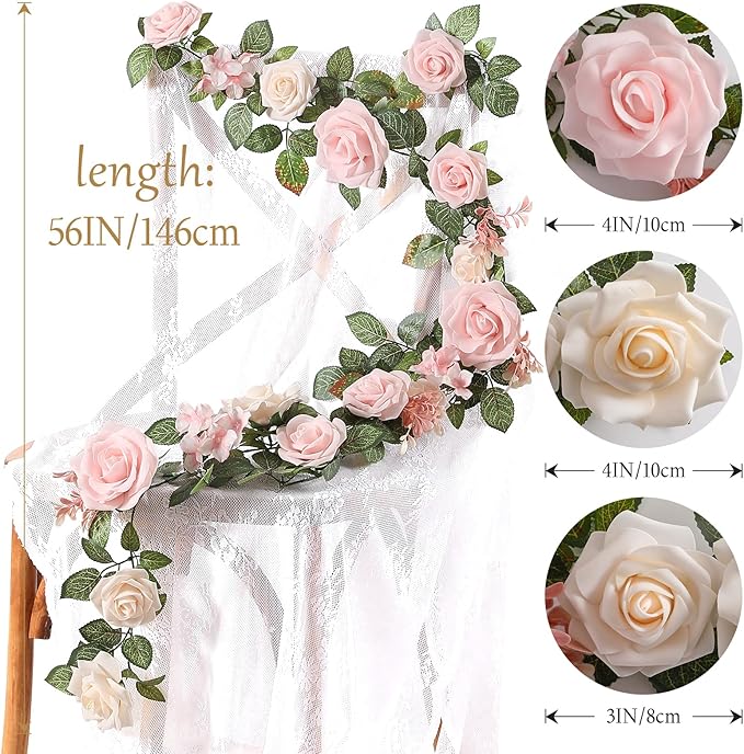 5FT Artificial Rose Flower Burgundy Fake Floral Garland for Wedding Ceremony Backdrop Arch Flowers Table Centerpieces Decorations