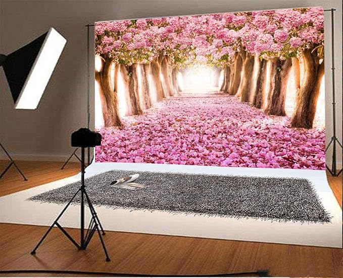AOFOTO 12x10ft Spring Cherry Blossom Backdrop Sweet Pink Flowers Tree Floral Petal Boulevard Photography Background Baby Shower Photo Studio Props Girl Infant Adult Artistic Portrait Vinyl Wallpaper
