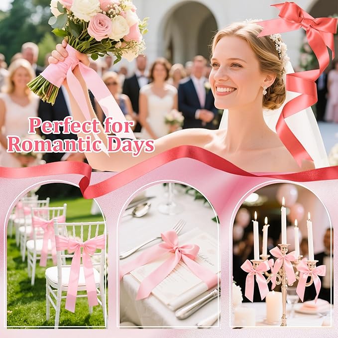 XSEINO 110 Yards Ribbon,1 1/2 Inch Pink Satin Ribbon for Flower Bouquet, Gift Wrapping, Ribbons for Crafts, Hair Bows Making, Wedding Party Decoration, Sewing, Invitation Cards, Christmas, Wreath