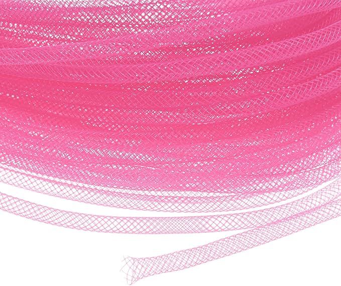 Mesh Tube Ribbon 45 Yards, 4mm Elastic Fabric Ribbons Mesh Tubing for Crafts/Gift Wrapping/Flower Bouquets/Wedding/Birthday/Holiday/Wreaths Christmas/Decoration[Pink]