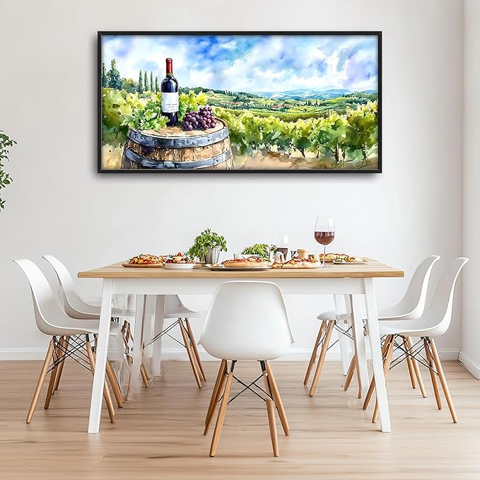 Vintage Red Wine Large Wall Art Framed Rustic Wall Decor for Living Room Country Grape Pictures Oversized Canvas Print Painting Modern Extra Large Framed Artwork for Bedroom Office Home Decor 60"x30"