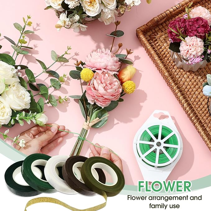 WILLBOND 121 Pcs Floral Arrangement Tool Kit Rose Thorn Remover Pruner Trimmer Gloves 22/26 Gauge Paddle Tie Stem Pearl Corsage Pin Pruning Shears, Florist Garden Tool Gift Kit for Women
