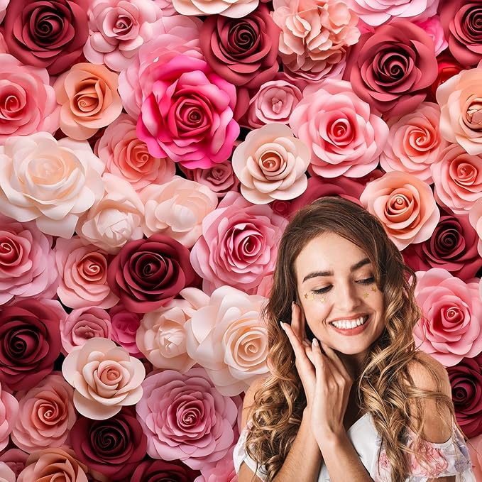 Pink and White Roses Background for Wedding Ceremony or Valentine's Day Flowers Wall Photography Backdrop Anniversary Birthday Wedding Baby Shower Background Children Adults Studio Prop 12x8ft