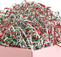 UNIQOOO 1/2 LB Metallic Red Green White Crinkle Cut Paper Shredded Filler, Christmas Peppermint Candy Cane Raffia Tissue Zig, Strands Shred Craft Bedding Cushion,Wedding Birthday Gift Boxes Bag Retail
