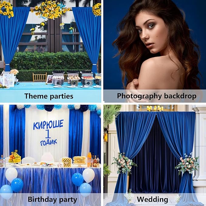 10 x 10 Feet Royal Blue Backdrop Curtain for Partie, Background Curtains for Photoshoot, Birthday, Wedding, Halloween, Thanksgiving, Christmas, New Year Party Decorations 5Ft x 10Ft, 2 Panels