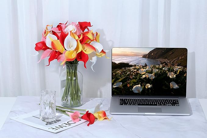 SITUMEIZI 24 PCS Artificial Calla Lily Fake Flowers Assorted Colors Silk Flower Real Touch for Mother's Day Easter Home Kitchen Decor Wedding Bouquet Office Spring Decoration