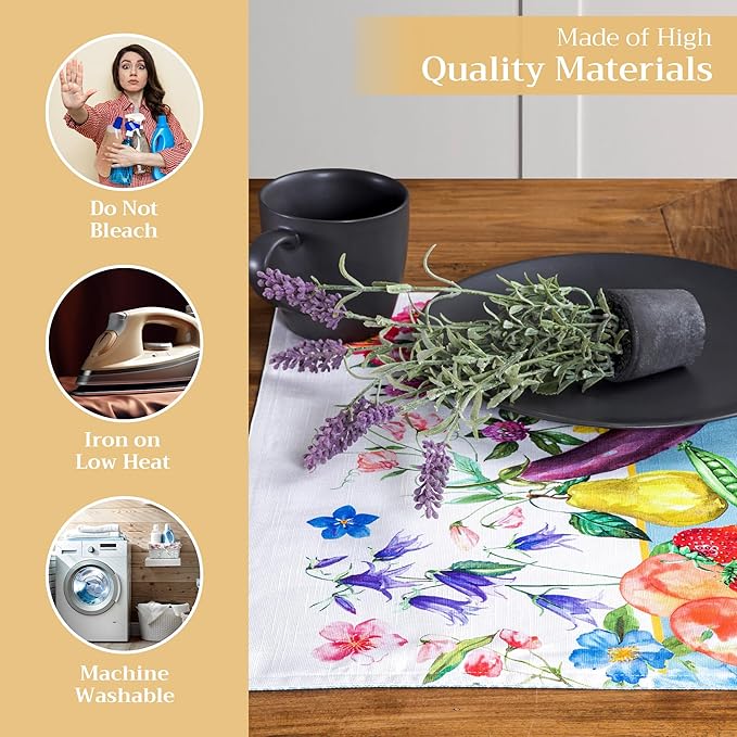 Maison d' Hermine Placemats Set of 4 100% Cotton Washable Cloth Place Mats, Reusable Table Mats for Kitchen Dining Decoration, Party, Restaurant Spring/Summer (Happy Florals - High Summer, 13" x 19")
