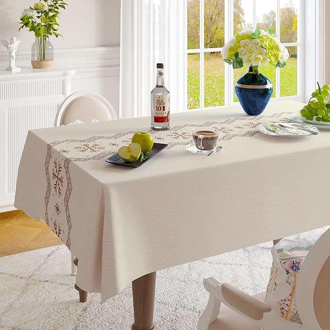 Rectangle Table Cloth,100% Waterproof Tablecloth Oil Proof Spill Proof Vinyl Table Cloth, Wipe Clean Plastic Table Cover for Dining, Camping, Indoor and Outdoor 54" x 78",Snowflake