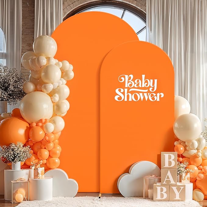 Orange Arch Backdrop Covers - 7.2FT, 6FT Spandex Fitted Wedding Arch Stand Covers Round Top Chiara Stretchy Arch Backdrop Cover for Thanksgiving Wedding Birthday Party Decoration