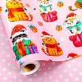 MAYPLUSS Christmas Wrapping Paper Roll - 17 Inch X 33 Feet - Pink Cute Cat Christmas Hat Reversible Polka Dot Gift Wrapping Paper, Thick Wrap Paper for Holiday Party New Year Kids