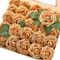 Floroom Artificial Flowers 25pcs Real Looking Gold Foam Fake Roses with Stems for DIY Wedding Bouquets Bridal Shower Centerpieces Party Decorations