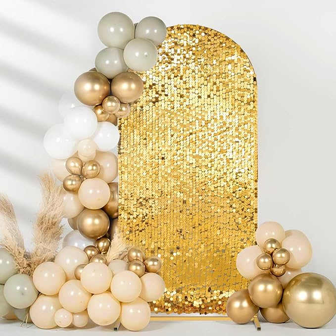 Fanqisi Big Payette Sequin Arch Covers: 6.6FT Arch Backdrop Covers Gold Shimmer Backdrop Cover for Party Bridal Shower Decorations