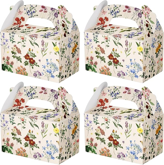 Dunzoom 24 Pack Multicolor Wildflower Paper Gift Boxes Party Favor Gift Gable Boxes with Chinoiserie Floral Printed Candy Treat Box for Wedding Birthday Tea Bridal Shower Party