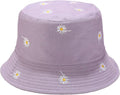 Flower Reversible Bucket Hat Cotton Summer Travel Beach Sun Hats Emboridery for Women Men