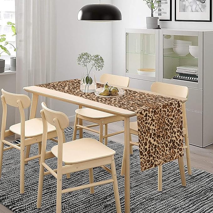 Leopard Skin Print Table Runner, Rustic Cottage Country Farmhouse Wildlife Safari Animal Skin Print Dinner Runner for Home Kitchen Dining Table Party Holiday Decor Brown 13x120in