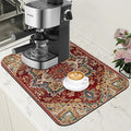 Boho Dish Drying Mat Persian Tribal Coffee Bar Mat for Countertop Absorbent Rubber Backed Hide Stain Dish Drainer Rack Pad Coffee Maker Espresso Machine Dining Room Decoration 11.8 x 19.7 Inch