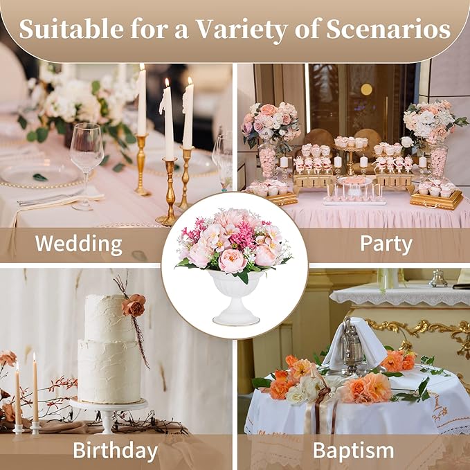 Sziqiqi White Flower Arrangements Pot Vase for Wedding Tables Centerpieces - 2 Pcs Small Metal Flower Planter Urn Vase Pot for Wedding Party Birthday Ceremony