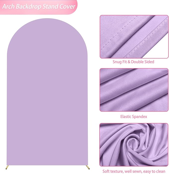 Wokceer 7.2FT Wedding Arch Cover Spandex Fitted Wedding Arch Stand Covers Round Top Chiara Arch Backdrop Cover for Birthday Party Ceremony Banquet Decoration Lavender
