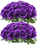 52pcs Purple Roses Artificial Flowers Fake Flowers Silk Roses with Stems for DIY Wedding Bouquets Bridal Shower Centerpieces Arrangements Party Decorations