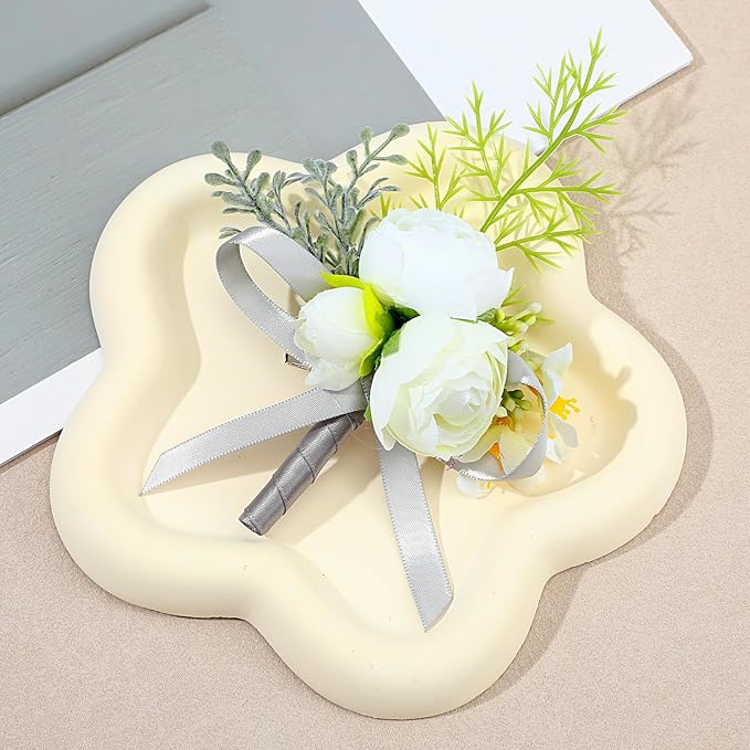 Sibba Wedding Flower Pocket Boutonniere for Men White Groom Boutonniere Artificial Rose Flowers Boutonnieres Groom Rose Prom Suit Decoration for Wedding Ceremony Anniversary Formal Dinner Party Prom