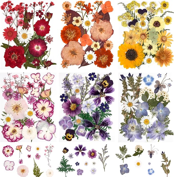 9 Packs of 200 Pressed Dried Flowers and Leaves Real Natural Dried Flowers with Tweezers for DIY Crafts, Resin Jewelry, Card Making, Soap, Candles, Nail Art, and Scrapbooking (9 Colors)