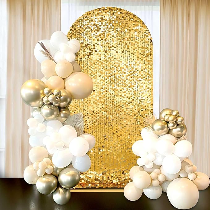 Fanqisi Big Payette Sequin Arch Covers: 6.6FT Arch Backdrop Covers Gold Shimmer Backdrop Cover for Party Bridal Shower Decorations