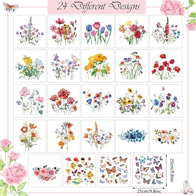 Kisston 24 Pcs Wild Flower Iron on Patches for Clothing Colorful Spring Summer Flowers Heat Transfer Stickers Decals Washable Iron on Transfers for T Shirts Appliques for Clothes DIY Pillows