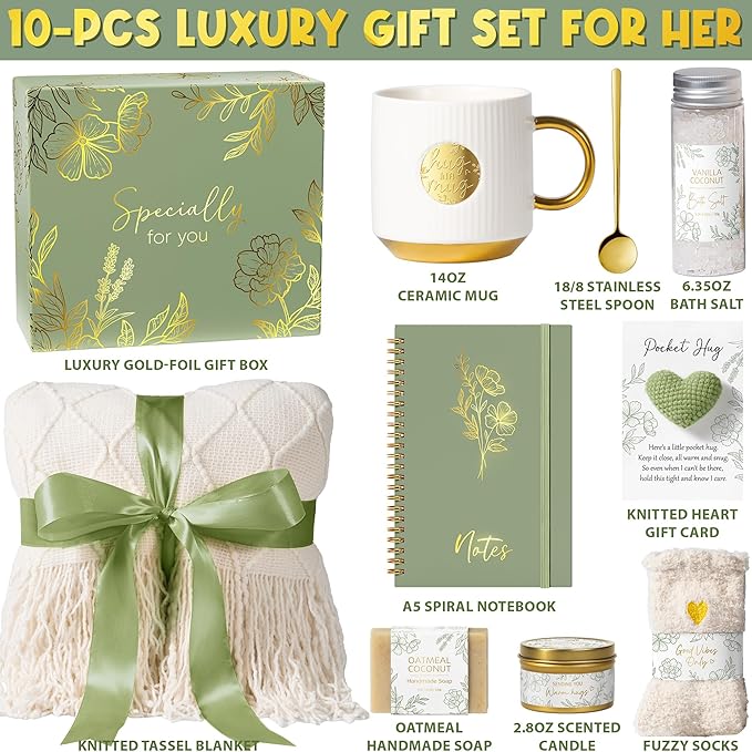 Self Care Gifts for Women Get Well Soon Gift Baskets, Unique Christmas Birthday Gifts for Women Spa Care Package, Sympathy Inspirational Thinking of You Gift Set for Mom Sister Friend Wife Girlfriend
